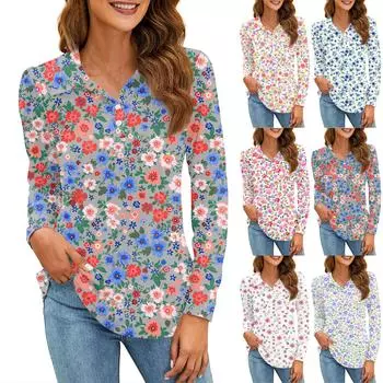 Женская модная рубашка с принтом, воротник на пуговицах, V-образный вырез, длинный рукав, свободная рубашка, топы XL розовый