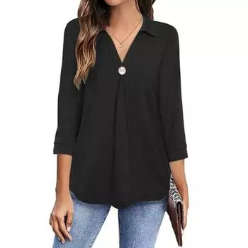 Женская модная рубашка с воротником сверху и однотонной отделкой на одной пуговице S чёрный
