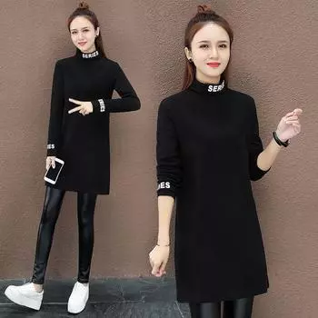 Женская модная рубашка средней длины с полуводолазкой и длинными рукавами в корейском стиле, теплая осенне-зимняя модель XXXL чёрный