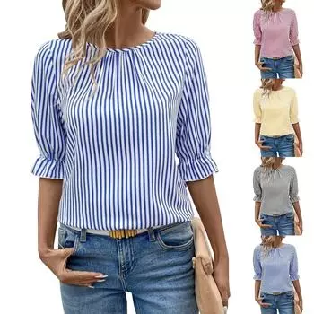 Женская модная рубашка в полоску с пуговицами