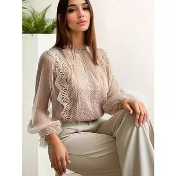 Женская модная сетчатая кружевная рубашка с рукавами Женская одежда Рубашка S белый