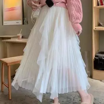 Женская модная сетчатая юбка, дизайнерская элегантная плиссированная юбка для вечеринок, милое платье принцессы One Size белый