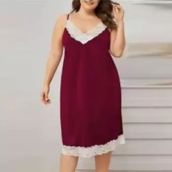 Женская модная сексуальная кружевная тонкая ночная рубашка с V-образным вырезом больших размеров XL винный