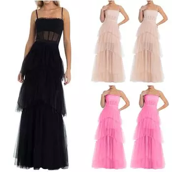 Женская модная сексуальная сетчатая юбка с ремешком на талии, длинное платье для пляжного отдыха, вечернее платье L горячий розовый