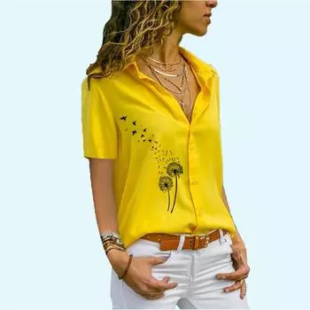 Женская модная шифоновая блузка, летняя повседневная рубашка с коротким рукавом и принтом на пуговицах S белый