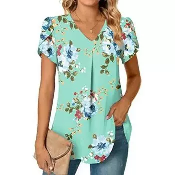 Женская модная шифоновая рубашка с V-образным вырезом и короткими рукавами в виде листьев лотоса на поясе S чёрный