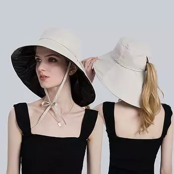 Женская модная шляпа с хвостиком, летняя анти-УФ-защита шеи, солнцезащитная шляпа для женщин, уличная шляпа с широкими полями, шляпы для пешего туризма и рыбалки