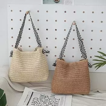 Женская модная соломенная сумка через плечо большой вместимости - Hollow Design Beach Tote 38*10*H31 коричневый
