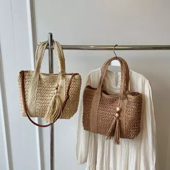 Женская модная соломенная сумка через плечо, женская пляжная праздничная тканая сумка через плечо для покупок бежевый