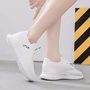 Женская модная спортивная обувь для бега, повседневные дышащие сетчатые кроссовки на плоской подошве, вязаные кроссовки 35 белый