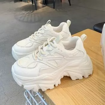 Женская модная спортивная обувь на платформе, женские черные повседневные толстые кроссовки, женские сетчатые кожаные туфли на платформе, весна-осень, женская обувь 35