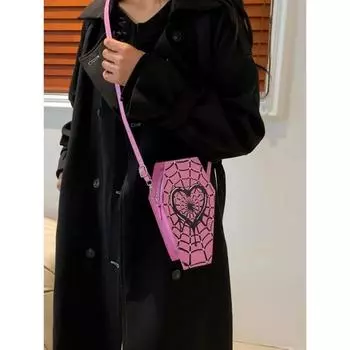 Женская модная сумка через плечо, большая вместимость, повседневная сумка в форме гроба, регулируемый ремень, паутина, искусственная кожа, шикарная сумка-хобо чёрный