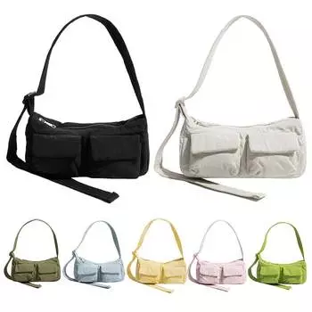 Женская модная сумка через плечо, однотонная повседневная сумка подмышки, большая вместительная простая сумка-мессенджер с несколькими карманами для путешествий на открытом воздухе чёрный