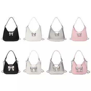 Женская модная сумка для подмышек с бантом, универсальная сумка для подмышек, простая сумка-саквояж из искусственной кожи, одноцветная женская уличная сумка S розовый