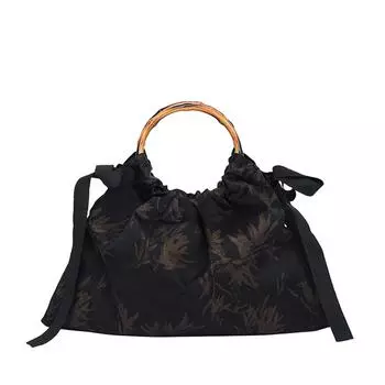 Женская модная сумка из хлопка и льна с бамбуковой ручкой, клатчи, большая вместительная стильная сумка для вечеринки, отдыха чёрный