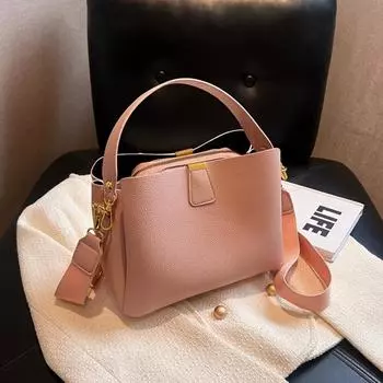 Женская модная сумка из искусственной кожи, однотонная сумка через плечо с регулируемым ремнем, застежка-молния, универсальная сумка-ведро через плечо розовый