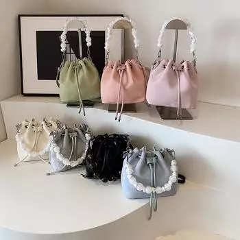 Женская модная сумка на плечо, большая вместительная сумка-ведро из искусственной кожи на шнурке, маленькая сумка-тоут, однотонная сумка для вечеринки и отдыха фиолетовый