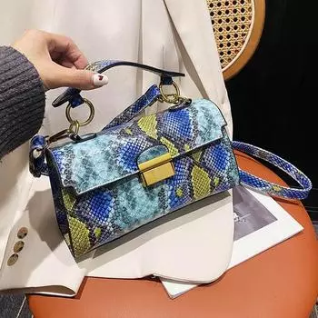Женская модная сумка на плечо со змеиным принтом, новая роскошная брендовая дизайнерская сумка, трендовая качественная кожаная сумка через плечо, маленькая квадратная сумка синий