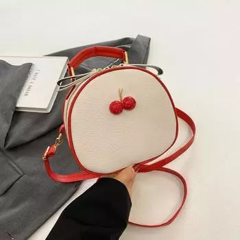 Женская модная сумка с узором личи 2025 года, новая маленькая круглая сумка на плечо, простой повседневный мини-рюкзак через плечо красный/бежевый