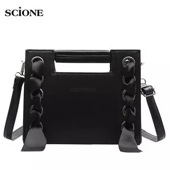 Женская модная сумка SCIONE, новинка 2019 года, универсальная сумка на одно плечо, шикарная модная маленькая квадратная сумка с цепочкой, сумка с заклепками 23cm*7cm*19cm чёрный