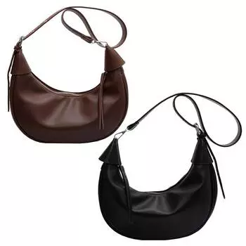 Женская модная сумка-слинг с регулируемым ремешком, шикарная сумка-хобо из искусственной кожи, большая вместительная сумка-мессенджер в форме полумесяца, одноцветные дорожные сумки кофейный