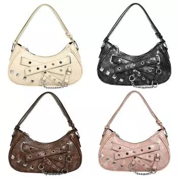 Женская модная сумка-тоут Y2K Chic Underarm Bag PU Leather Cool Girl Underarm Bag Girls Outdoor Daily Bag чёрный