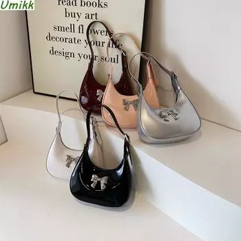 Женская модная сумка в форме полумесяца, однотонная глянцевая сумка для подмышек, простая сумка через плечо с регулируемым ремешком, женская повседневная сумка серебряный