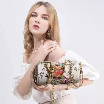 Женская модная сумка в стиле аниме с граффити, милый маленький медвежонок с героями мультфильмов для девочек, ручная сумка через плечо с цепочкой и цилиндром на одно плечо