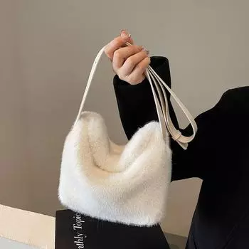 Женская модная сумка-ведро из плюша на осень и зиму — простая, повседневная и стильная сумка-мессенджер розовый