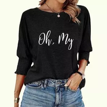 Женская модная свободная футболка больших размеров, весна-лето, круглый воротник, буквенный принт S белый