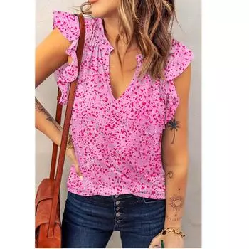 Женская модная свободная футболка-пуловер с v-образным вырезом и короткими рукавами