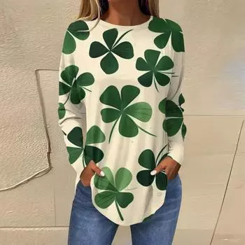 Женская модная свободная футболка с круглым вырезом и длинным рукавом с принтом L бежевый