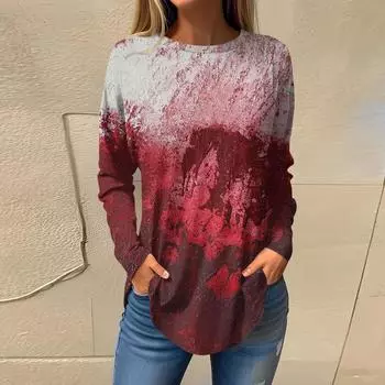 Женская модная свободная футболка с круглым вырезом и принтом на Хэллоуин, с длинным рукавом, топ-пуловер L