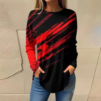 Женская модная свободная футболка с круглым вырезом и принтом на Хэллоуин, с длинным рукавом, топ-пуловер M тёмно-синий