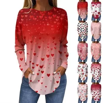 Женская модная свободная футболка с круглым вырезом и длинным рукавом с принтом L