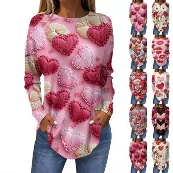 Женская модная свободная футболка с круглым вырезом и длинным рукавом с принтом L