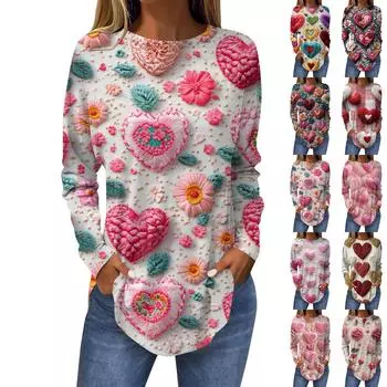 Женская модная свободная футболка с круглым вырезом и длинным рукавом с принтом L чёрный