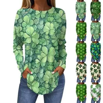 Женская модная свободная футболка с круглым вырезом и длинным рукавом с принтом M