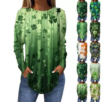 Женская модная свободная футболка с круглым вырезом и длинным рукавом с принтом L армия зеленый