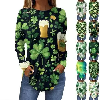 Женская модная свободная футболка с круглым вырезом и длинным рукавом с принтом L армия зеленый