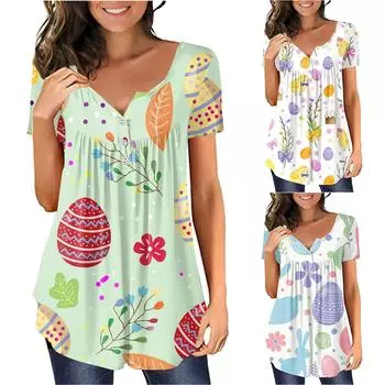 Женская модная свободная футболка с принтом, блузка с короткими рукавами, повседневные топы с круглым вырезом XXL светло-синий