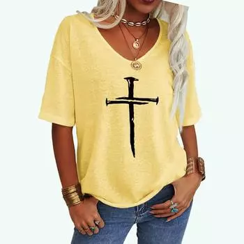 Женская модная свободная футболка с принтом кота, летняя футболка с V-образным вырезом, женская повседневная футболка с коротким рукавом S белый