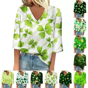 Женская модная свободная футболка с v-образным вырезом и семью рукавами St. Повседневный топ с принтом Paclitus Day L