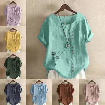 Женская модная свободная хлопковая рубашка с принтом одуванчика, черная футболка с коротким рукавом, повседневная свободная летняя блузка больших размеров, топы S розовый