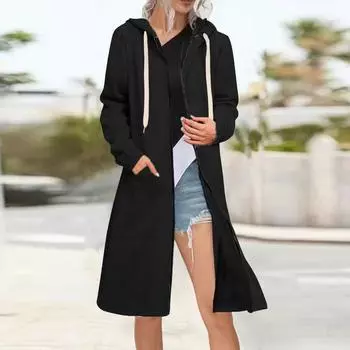 Женская модная свободная куртка на молнии, кардиган, утепленная толстовка M чёрный