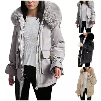 Женская модная свободная однотонная хлопковая куртка с длинными рукавами и воротником с капюшоном и карманами L