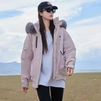 Женская модная свободная парка с большим меховым воротником и пуховым хлопковым пальто для пар S розовый