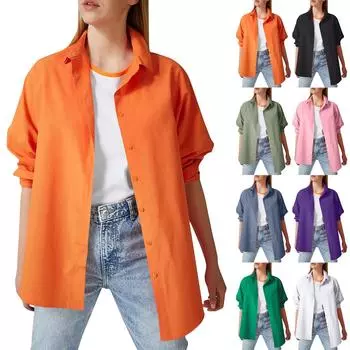 Женская модная свободная повседневная большая рубашка на пуговицах с длинными рукавами L