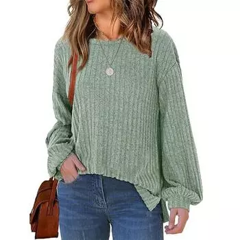 Женская модная свободная повседневная футболка с круглым вырезом и длинным рукавом, однотонный топ L