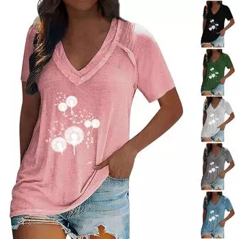 Женская модная свободная повседневная футболка с v-образным вырезом и принтом XL серый